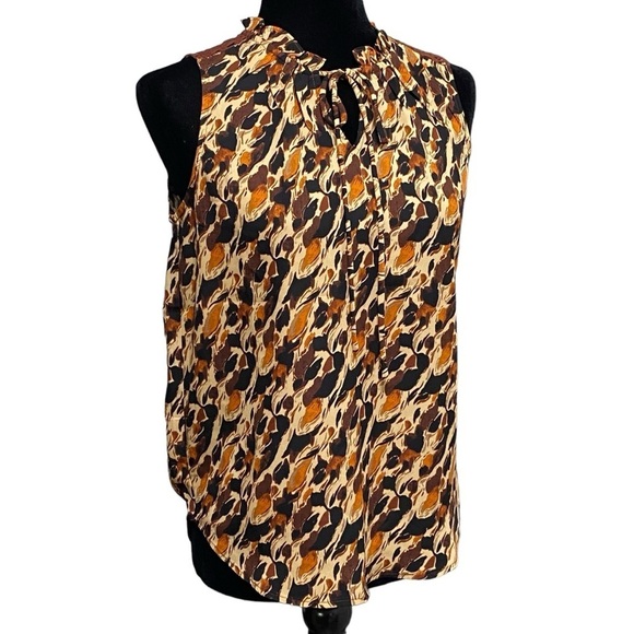Bobeau Animal Print Keyhole Blouse Sleeveless Boho Lace Detail Top XS - Picture 3 of 9